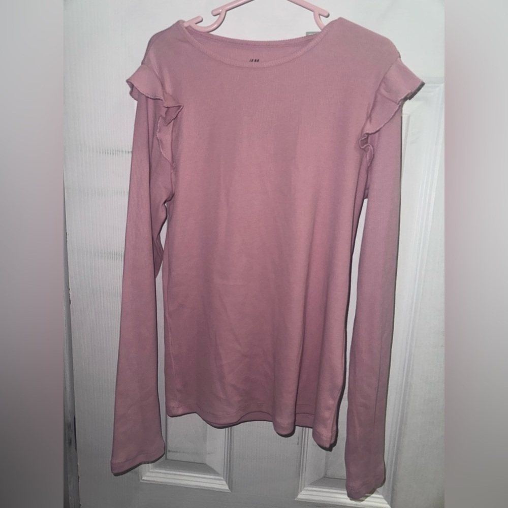 H&M Girls Rib flutters long sleeve top size 8/10